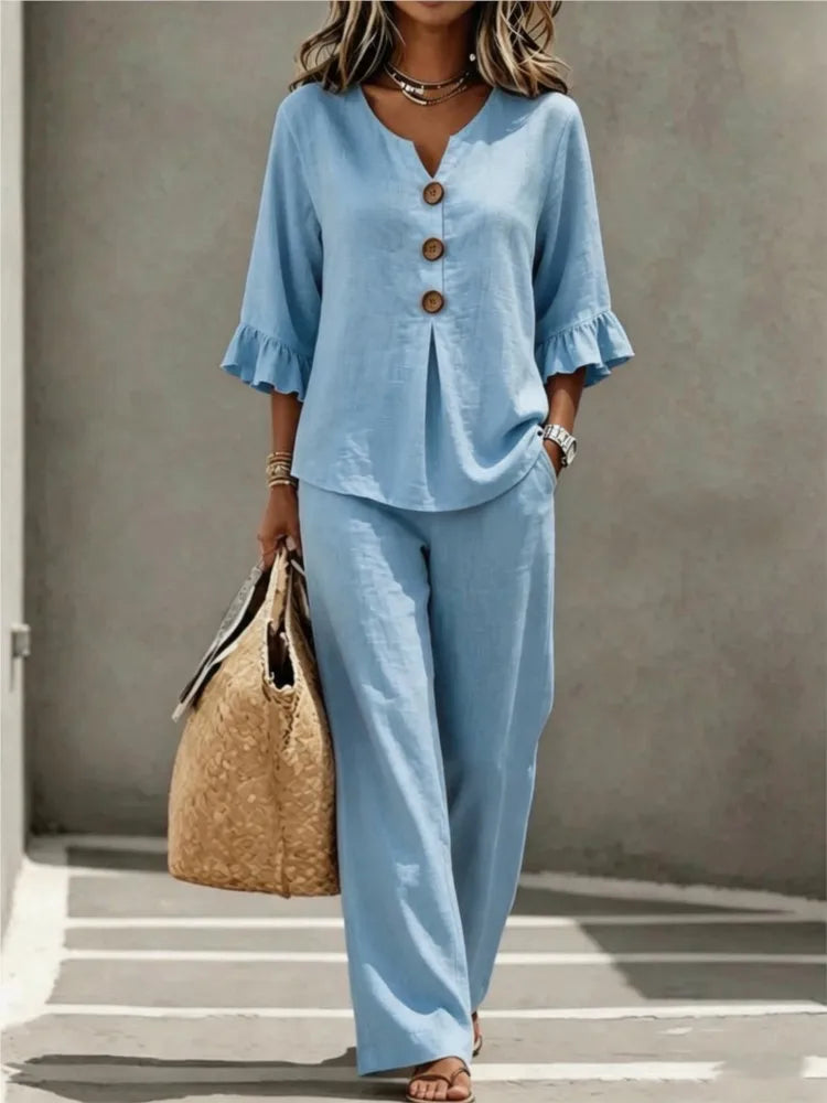 1. Conjunto feminino elegante estilo linho