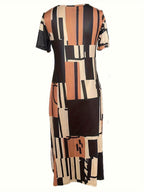 Vestido Feminino Estampado com Fenda e Decote V