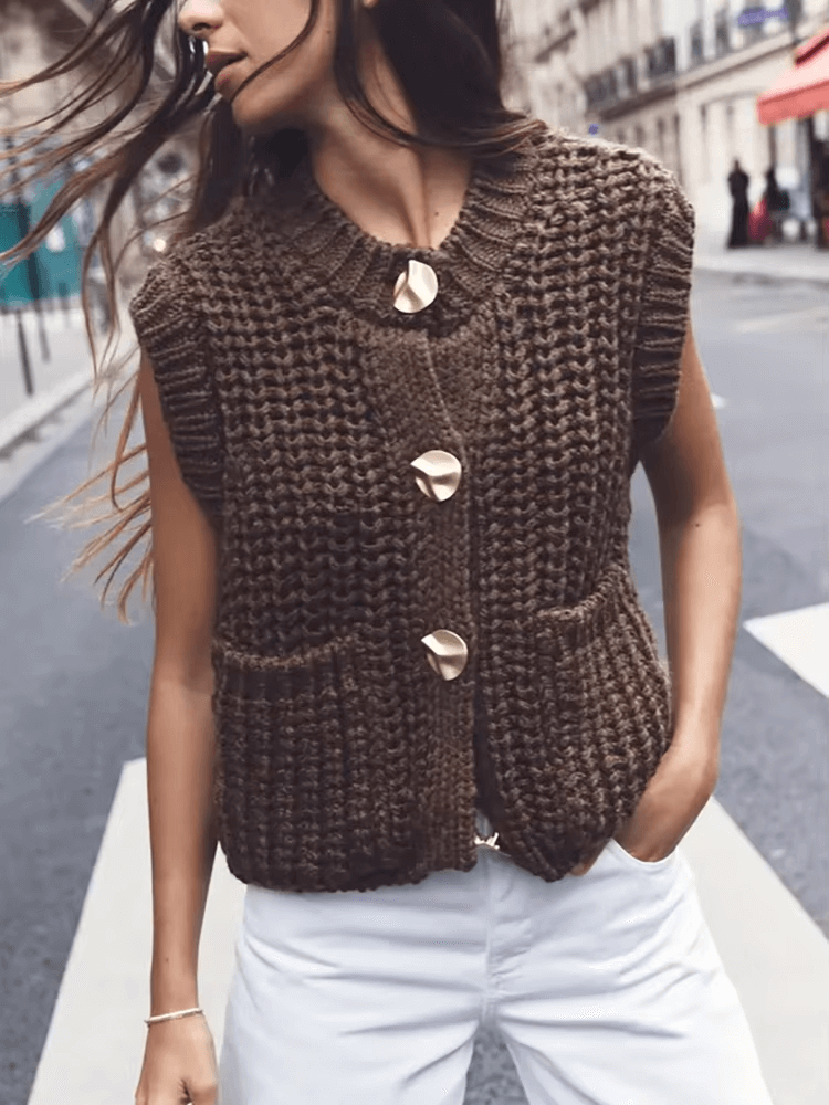 Colete Feminino com Botões Marrom