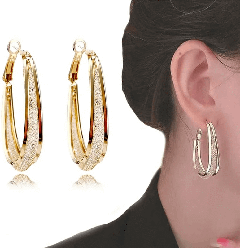Brinco de Argola Dourada com Malha de Cristal Zircônia 3