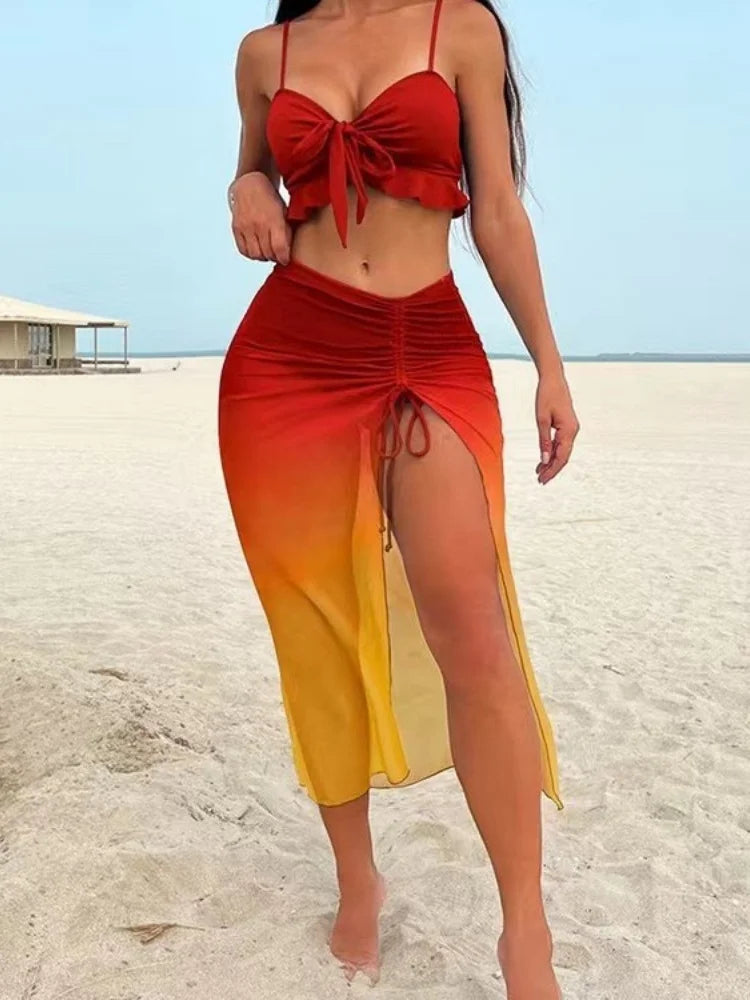 Biquíni Tie Dye com Saia Pareô 3 Peças