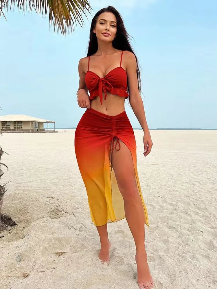 Biquíni Tie Dye com Saia Pareô 3 Peças