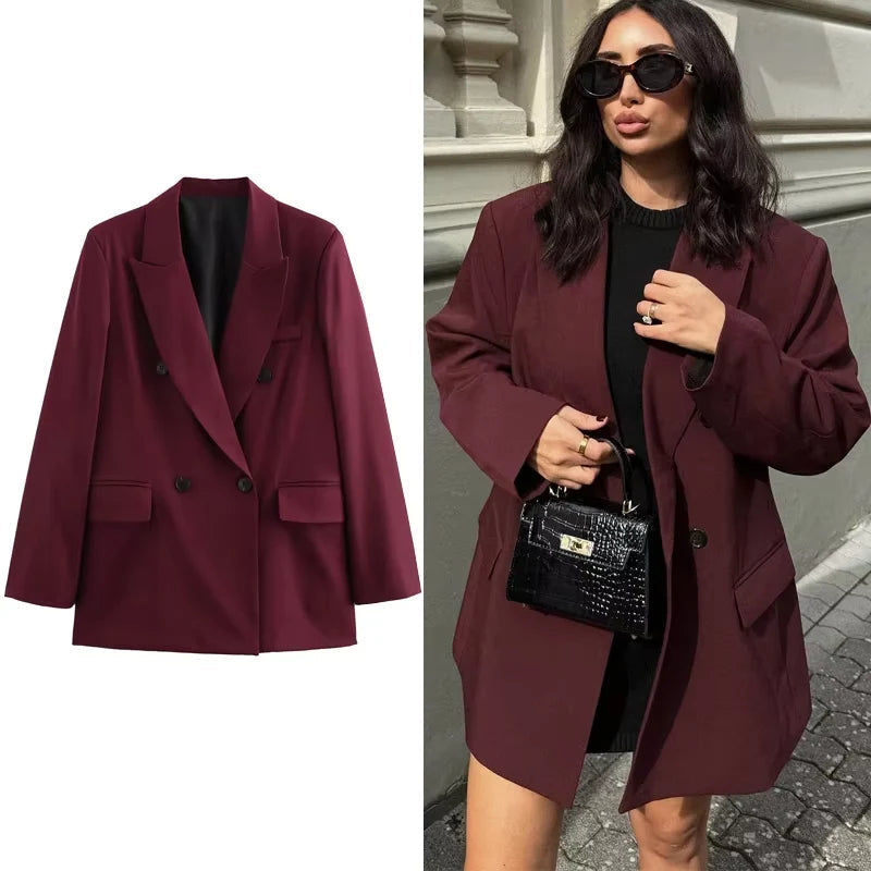 Blazer Feminino Oversize Borgonha Elegante