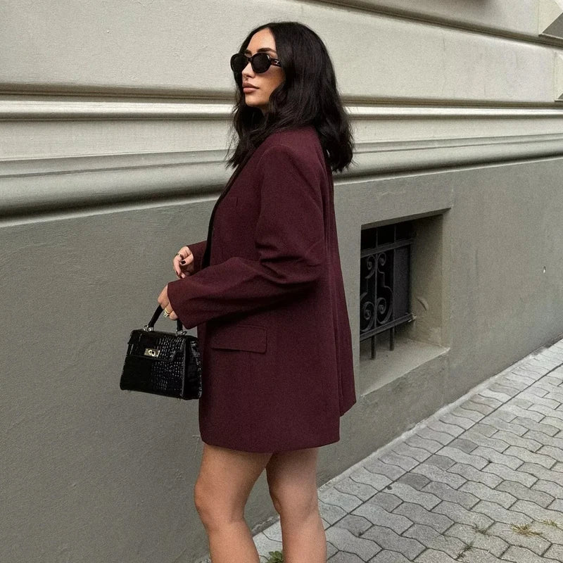 Blazer Feminino Oversize Borgonha Elegante
