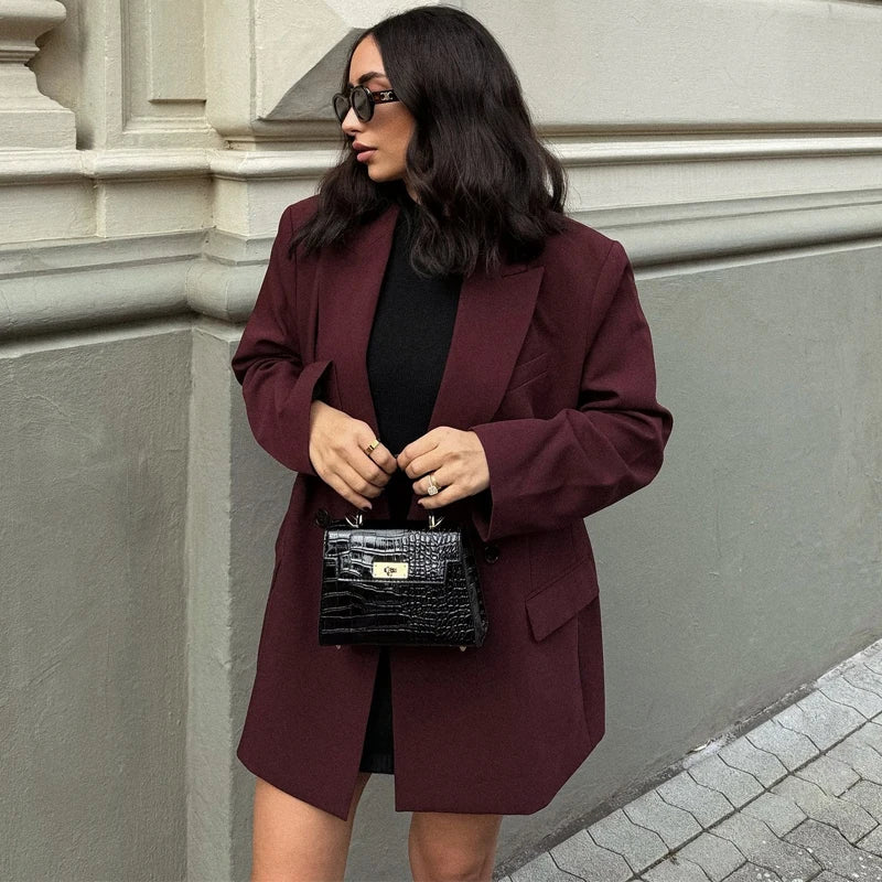 Blazer Feminino Oversize Borgonha Elegante
