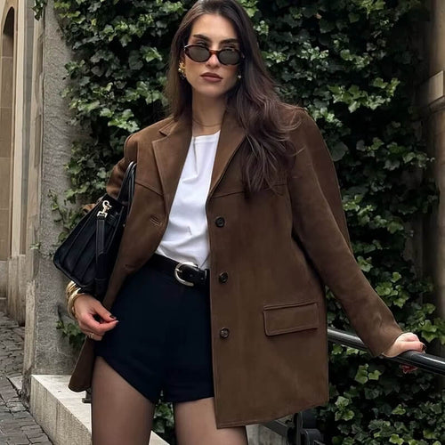 Blazer Feminino de Camurça com Botões