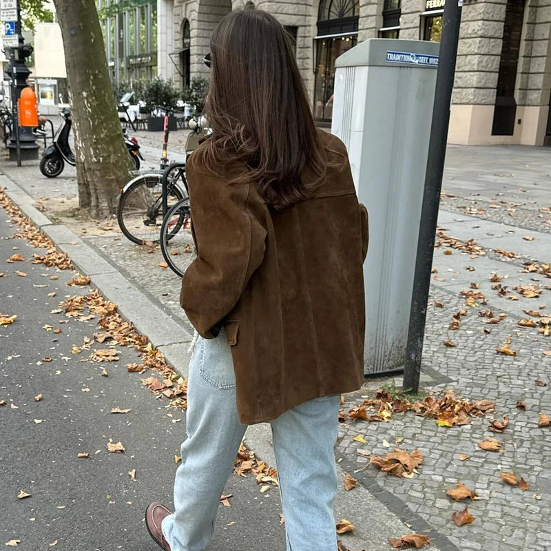 Blazer Feminino de Camurça com Botões