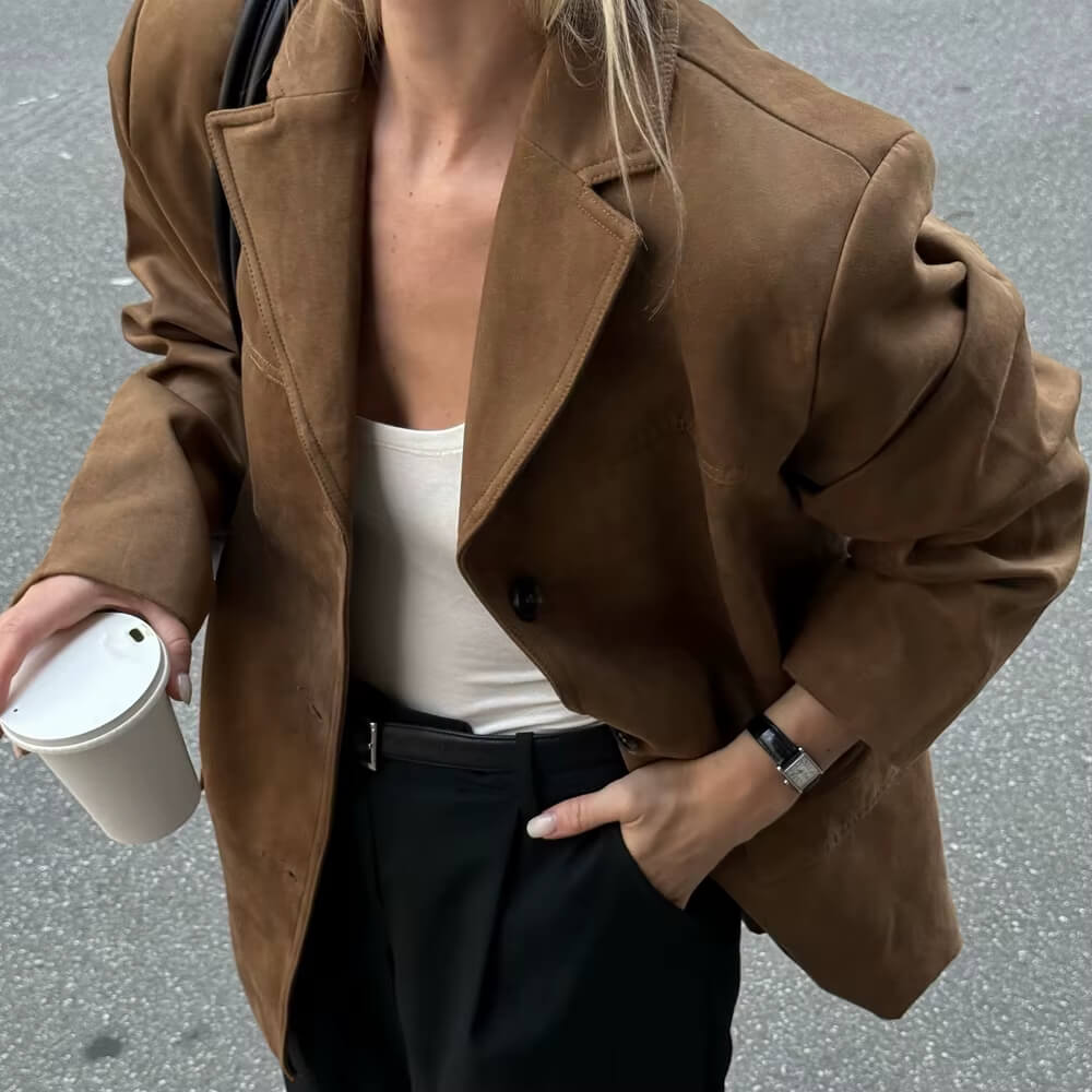Blazer Feminino de Camurça com Botões