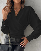 Blusa Dalila Transpassada Decote V Preta