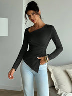 Blusa Elegante Assimétrica Manga Longa