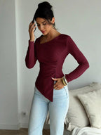 Blusa Elegante Assimétrica Manga Longa
