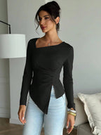 Blusa Elegante Assimétrica Manga Longa