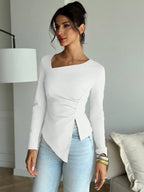 Blusa Elegante Assimétrica Manga Longa