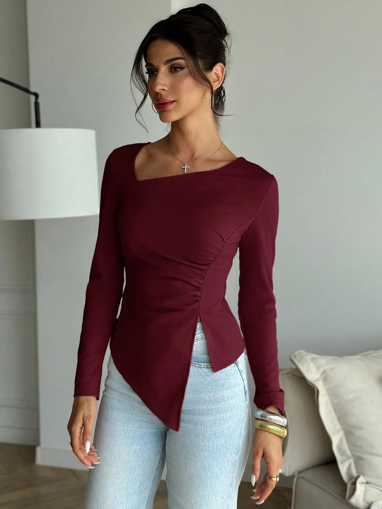 Blusa Elegante Assimétrica Manga Longa
