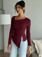 Blusa Elegante Assimétrica Manga Longa