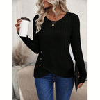 Blusa Feminina Canelada com Botões Laterais