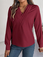 Blusa Feminina Elegante Gola V Manga Longa