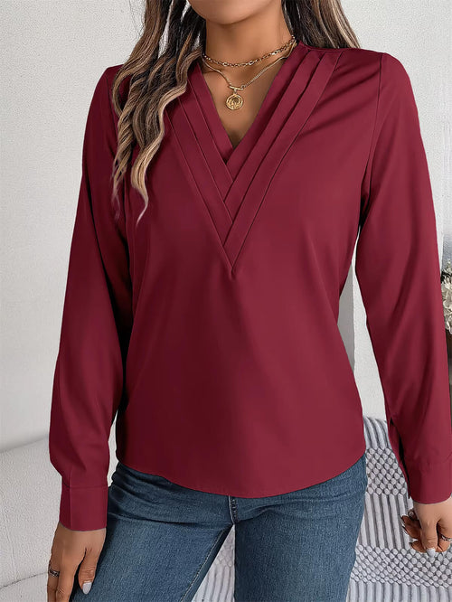 Blusa Feminina Elegante Gola V Manga Longa