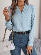 Blusa Feminina Elegante Gola V Manga Longa
