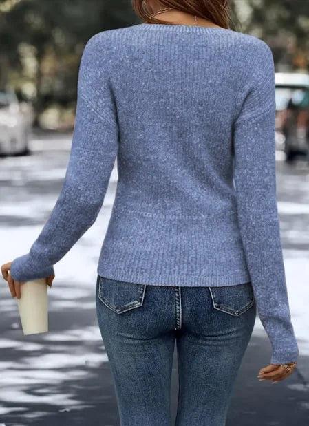 Blusa Feminina Tricô Detalhe transpassado com Decote V