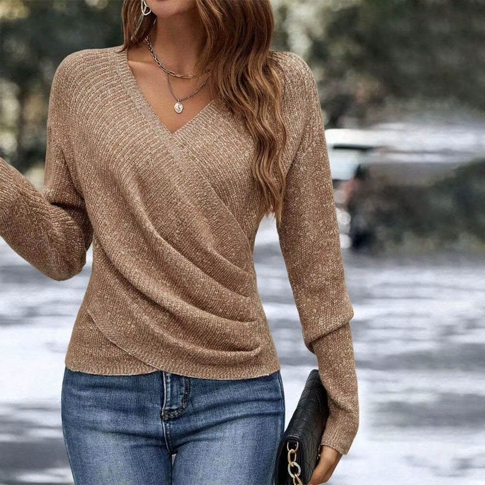 Blusa Feminina Tricô Detalhe transpassado com Decote V