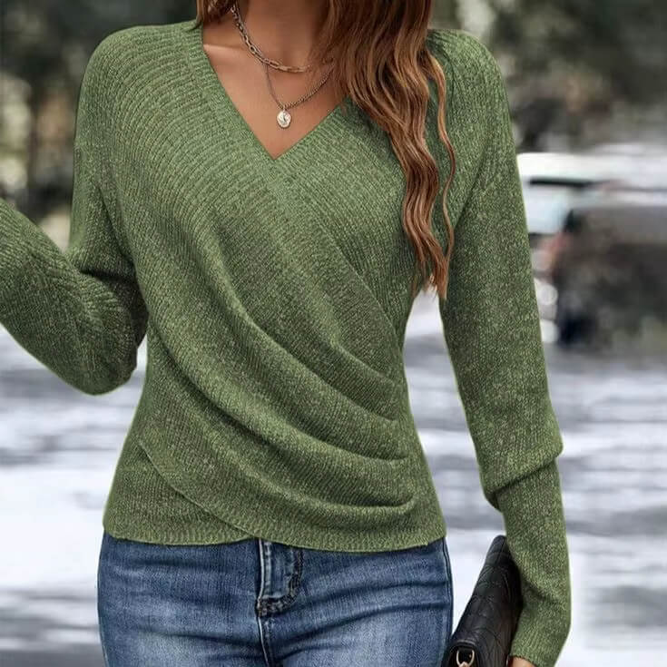 Blusa Feminina Tricô Detalhe transpassado com Decote V