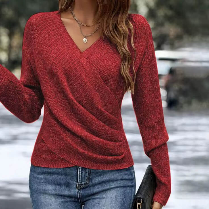 Blusa Feminina Tricô Detalhe transpassado com Decote V