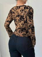 Blusa Feminina Tule com Renda e Decote V