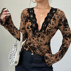 Blusa Feminina Tule com Renda e Decote V