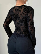 Blusa Feminina Tule com Renda e Decote V