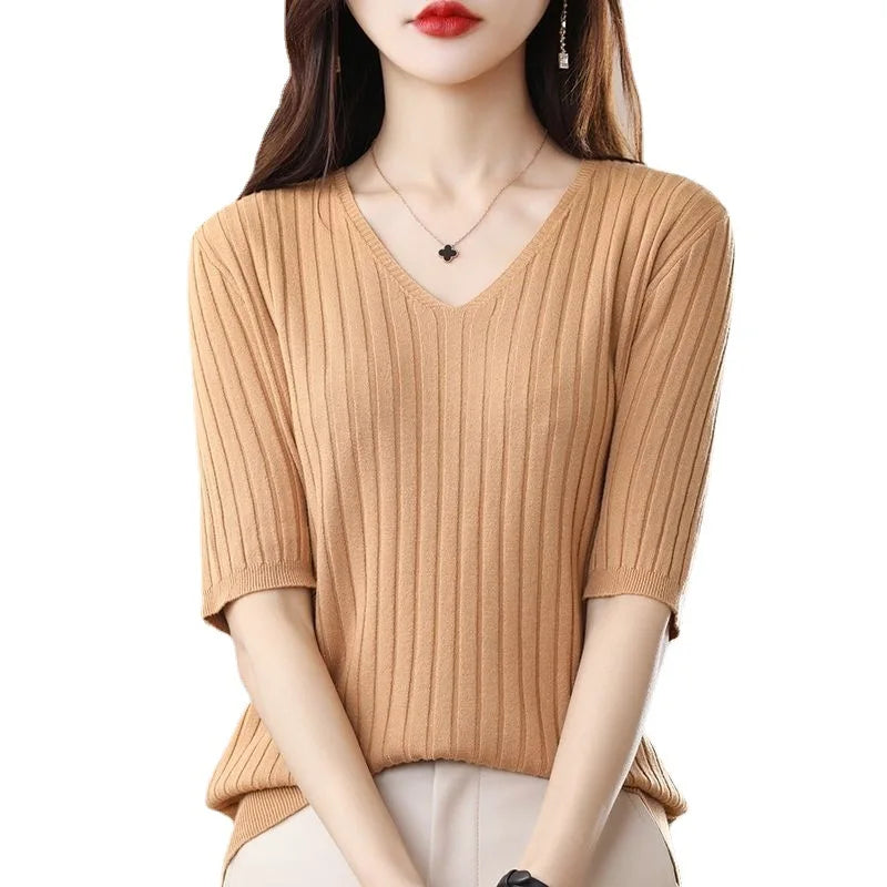 Blusa Feminina em Tricô Caxemira com Gola V