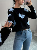 Blusa Feminino Tricô com Bordado de Borboleta