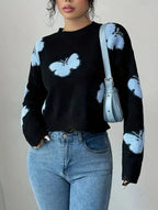 Blusa Feminino Tricô com Bordado de Borboleta