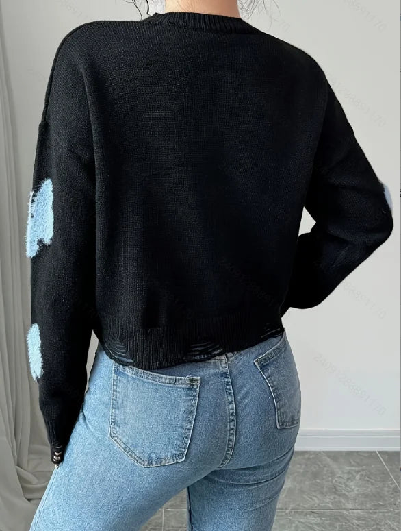 Blusa Feminino Tricô com Bordado de Borboleta