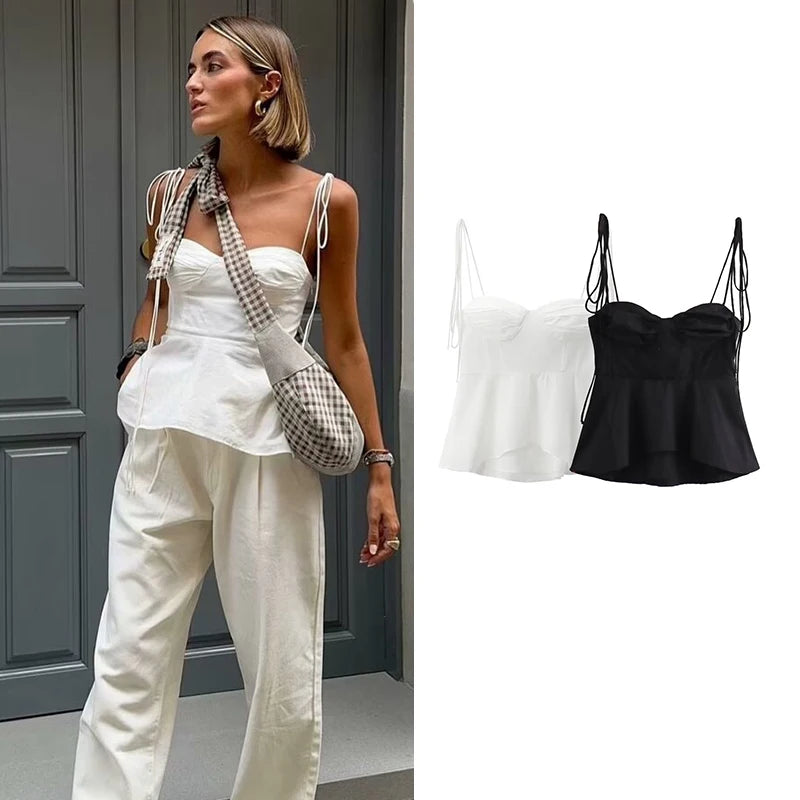 Blusa Feminino com Babado e Alças Finas