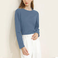 Blusa Manga Longa com Gola Redonda Azul 