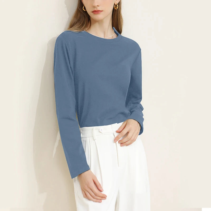 Blusa Manga Longa com Gola Redonda Azul 