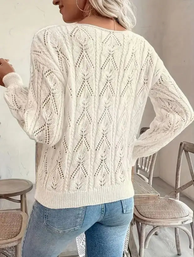 Blusa Tricô com Design Vazado Elegante