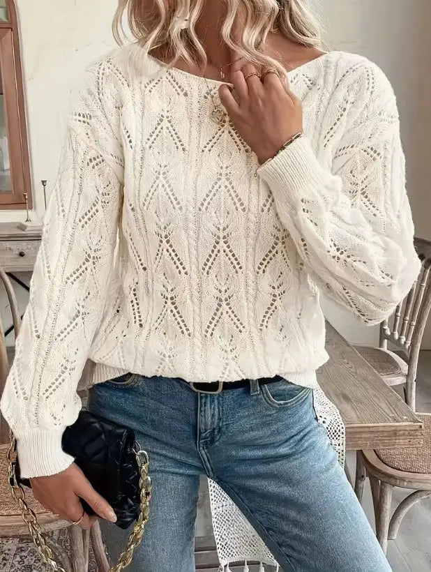 Blusa Tricô com Design Vazado Elegante