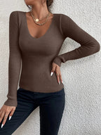 Blusa em Tricô Canelado com Decote em V Elegante