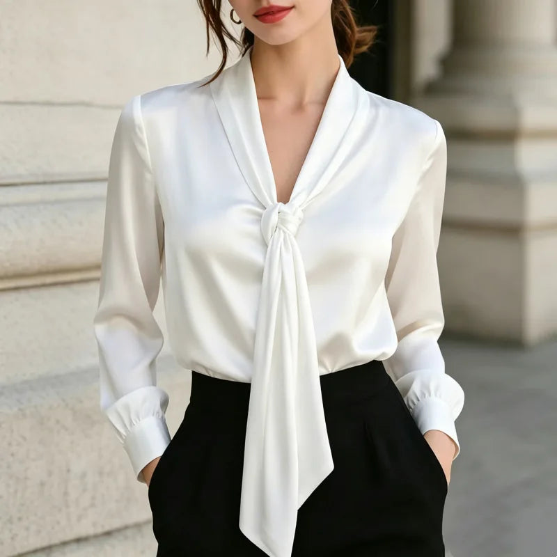 Blusa feminina elegante de tecido acetinado