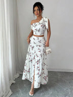 Blusa feminina ombro único do conjunto floral