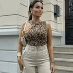 Bodysuit Assimétrico Leopardo em Tule