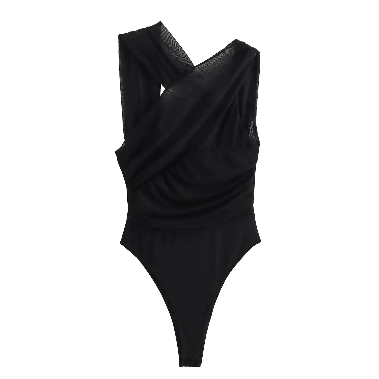 Bodysuit Assimétrico Leopardo em Tule