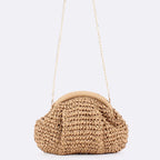 Bolsa Crossbody de Palha com Alça Dourada