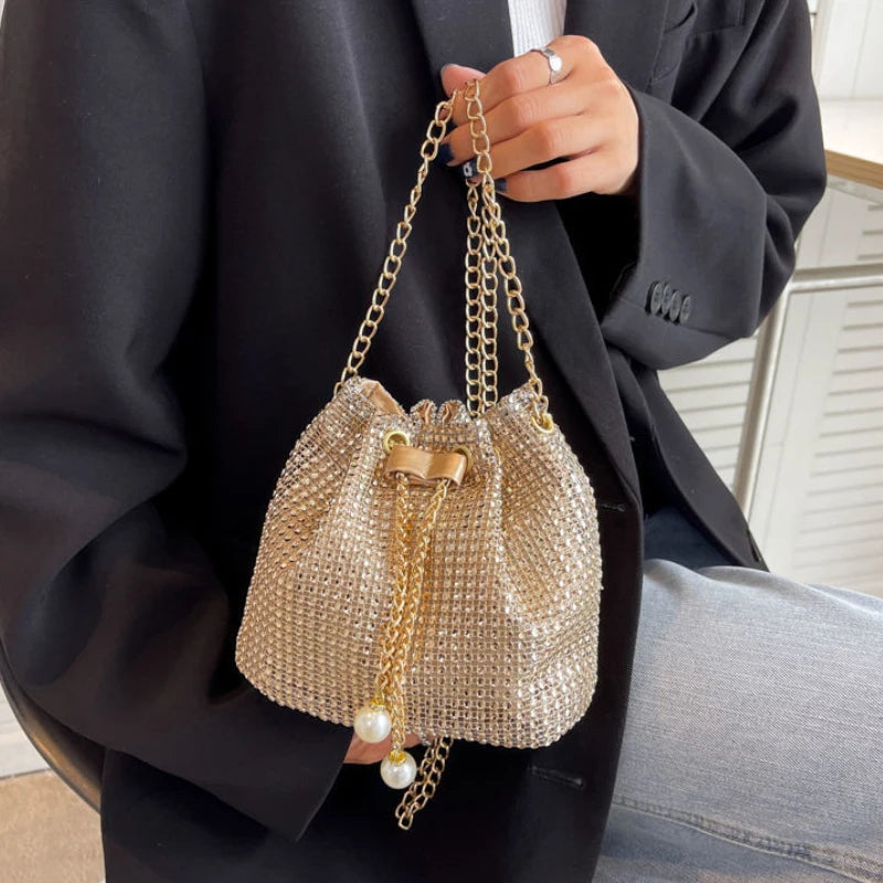 Bolsa Strass Saco Vintage Dourada