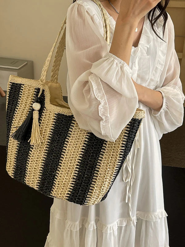 Bolsa Tote de Palha com Capacidade Ampla