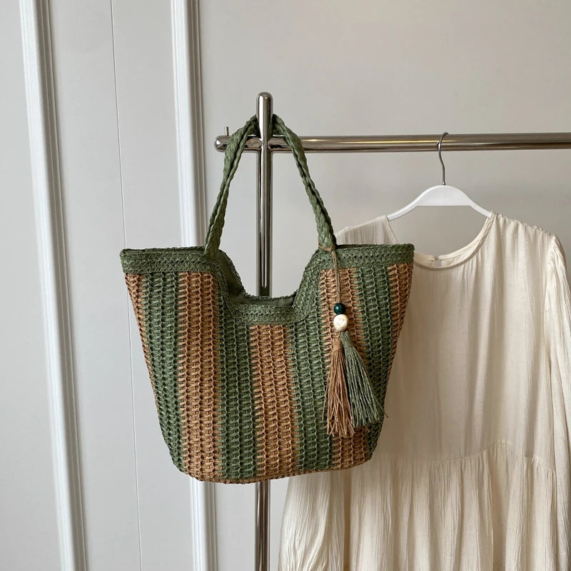 Bolsa Tote de Palha com Capacidade Ampla