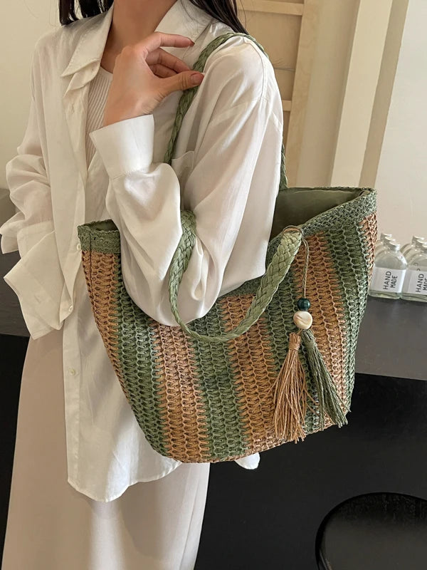 Bolsa Tote de Palha com Capacidade Ampla