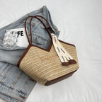 Bolsa de Ombro de Palha - Estilo Retro e Elegância